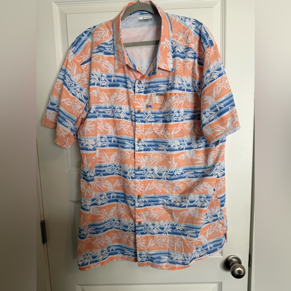 Columbia- Orange & Blue Tropical PFG Shirt- Size 3X